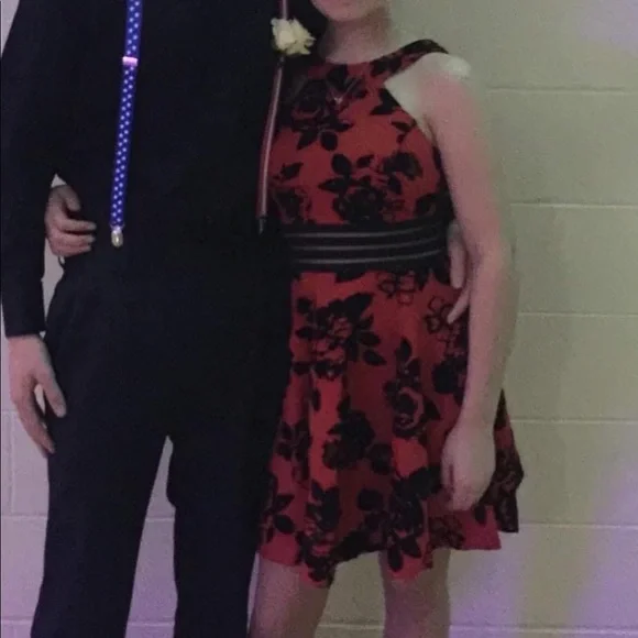 Dresses | Red And Black Homecoming Dress Flowers Are Velvet Texture Worn  Once | Poshmark